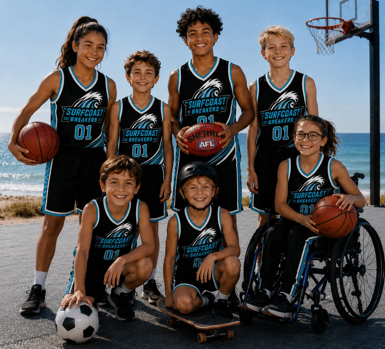 Participants playing together on the Surf Coast